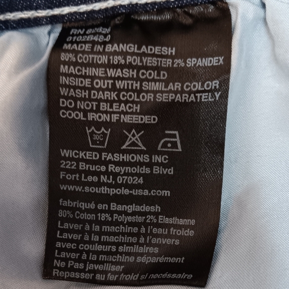 Y2K South Pole Biker Jeans Mid Rise Skinny Distressed Blue 40x34 Stripes & Paint - Picture 4 of 13